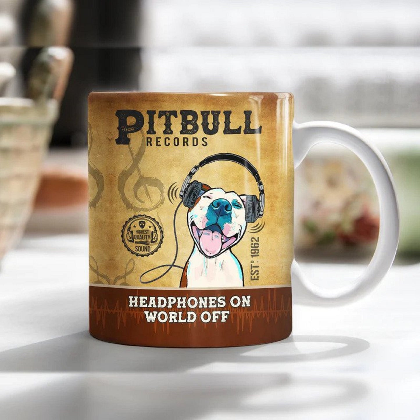 Pitbull Dog Coffee Company Mug, Headphone On World Off, Pitbull Dog Mug For Dog Lovers, Mom Dog Mug, Gift For Dog Lover, Dog Coffee Cup