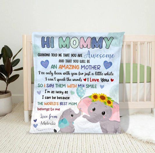 Hi Mommy Blanket, Woodland Animal Baby Blanket, Elephant Blanket, Blanket For Baby, Mothers Day Gift for Expecting Mom, Pregnancy Gift