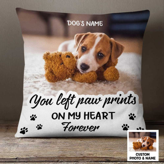 You Left Paw Print On My Heart Forever Personalized Pet Pillow, Pet Sympathy Gifts, Dog Dad Gift, Dog Mom Gift, Pet Memorial Gift