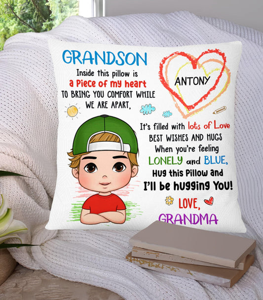 To My Grandson Custom Pillow, Personalized Pillow, Family Name Pillow, Long Distance Gift, Grandmas Pillow with Grandkids, Grandson Gift