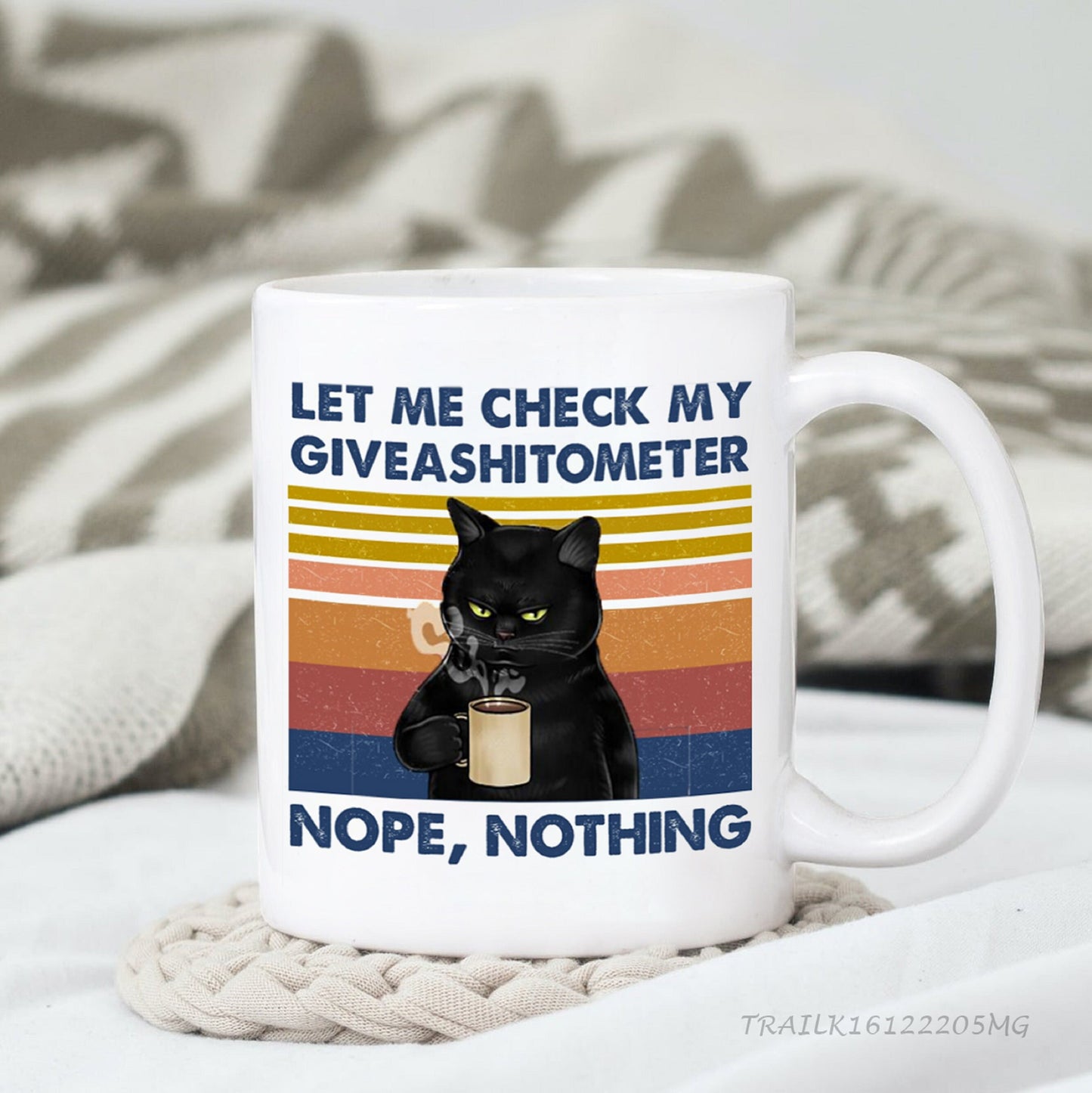 Personalized Funny Retro Cat Coffee Company Mug, Black Cat Coffee Mug, Mom Mug, Dad Mug For Pet Lovers, Let Me Check My Giveashitometer