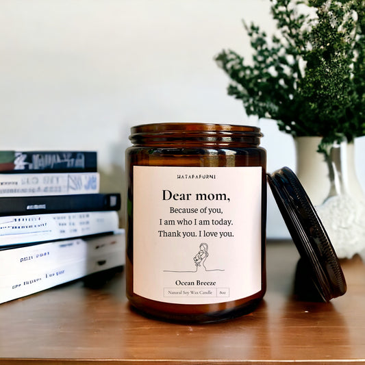 Dear Mom - Scented Candle Gift for Mother - Soy Wax, Ocean Breeze Scented Candles - 8oz