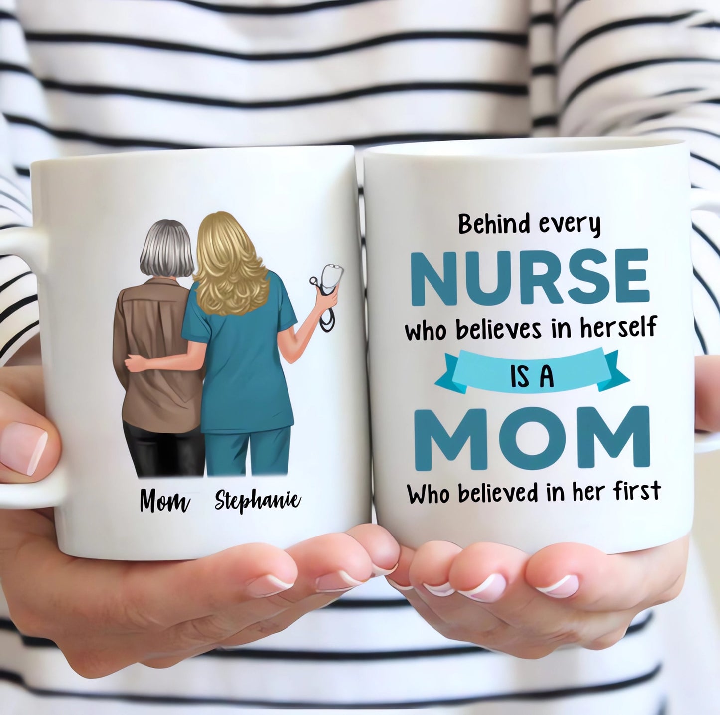 Behind Nurse Is Mom Personalized Mug, Mother Gift, Gift From Daughter and Son, Mother Daughter Mug, Mother's Day Gift, RN Gift, BSN Gift