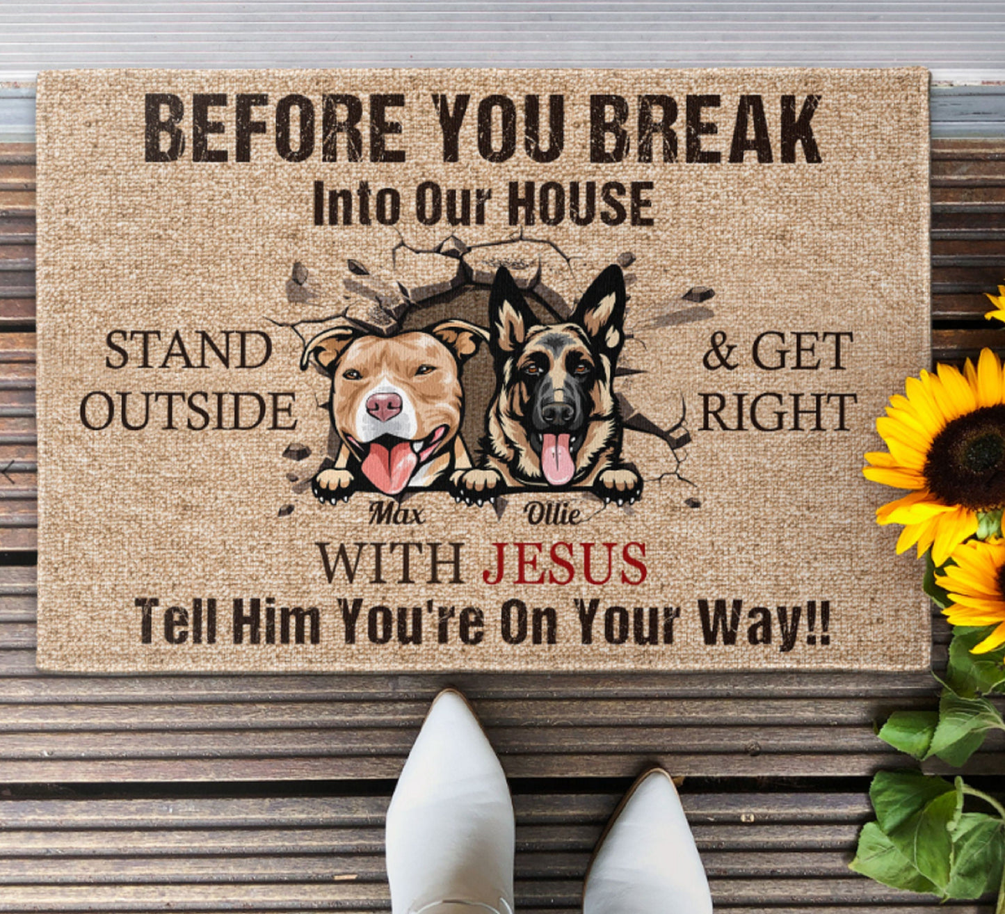 Personalized Pet Welcome Doormat, Dog Entrance Mat, Custom Pet Doormat, Housewarming Gift, Before You Break Into Our House Funny Dog Mat