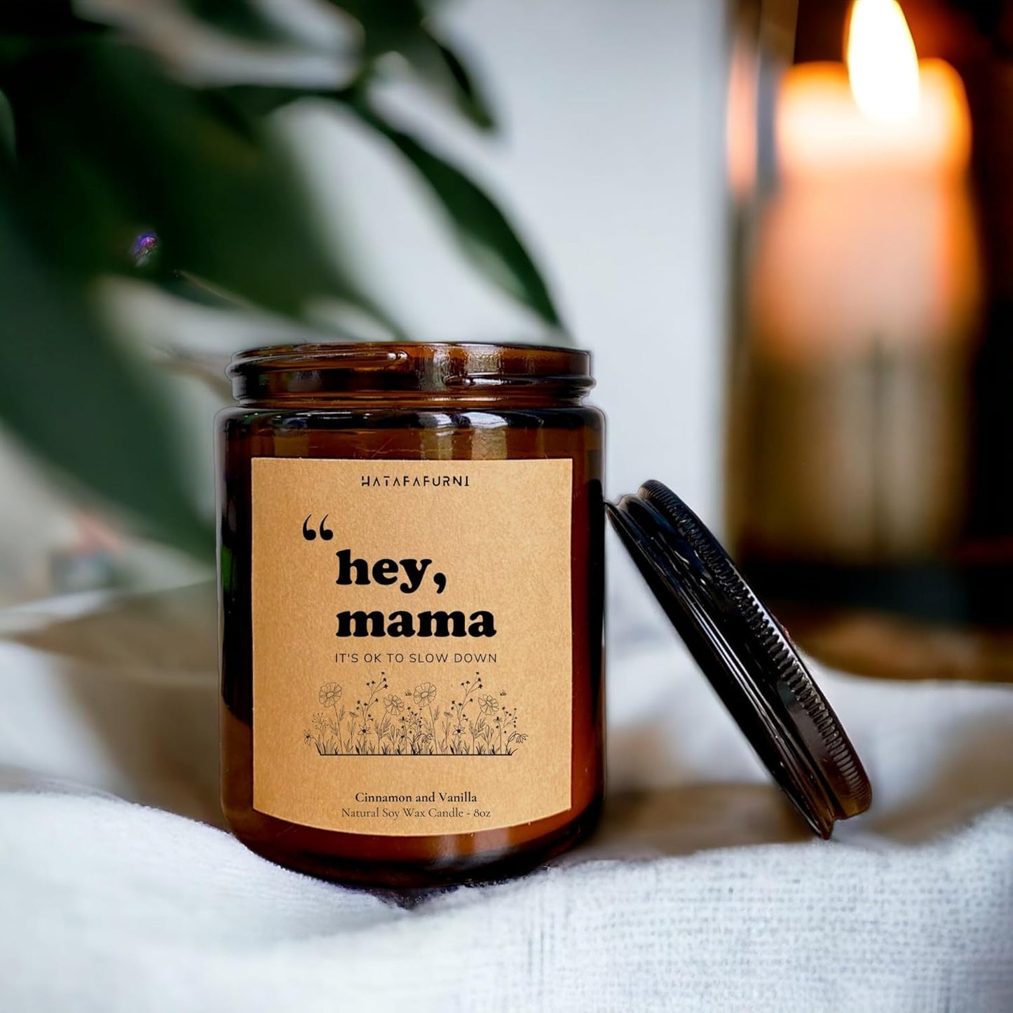 Candle Gifts for Mom, Hey, Mama. It's ok to slow down - Cinnamon and Vanilla Scented Candle 8oz