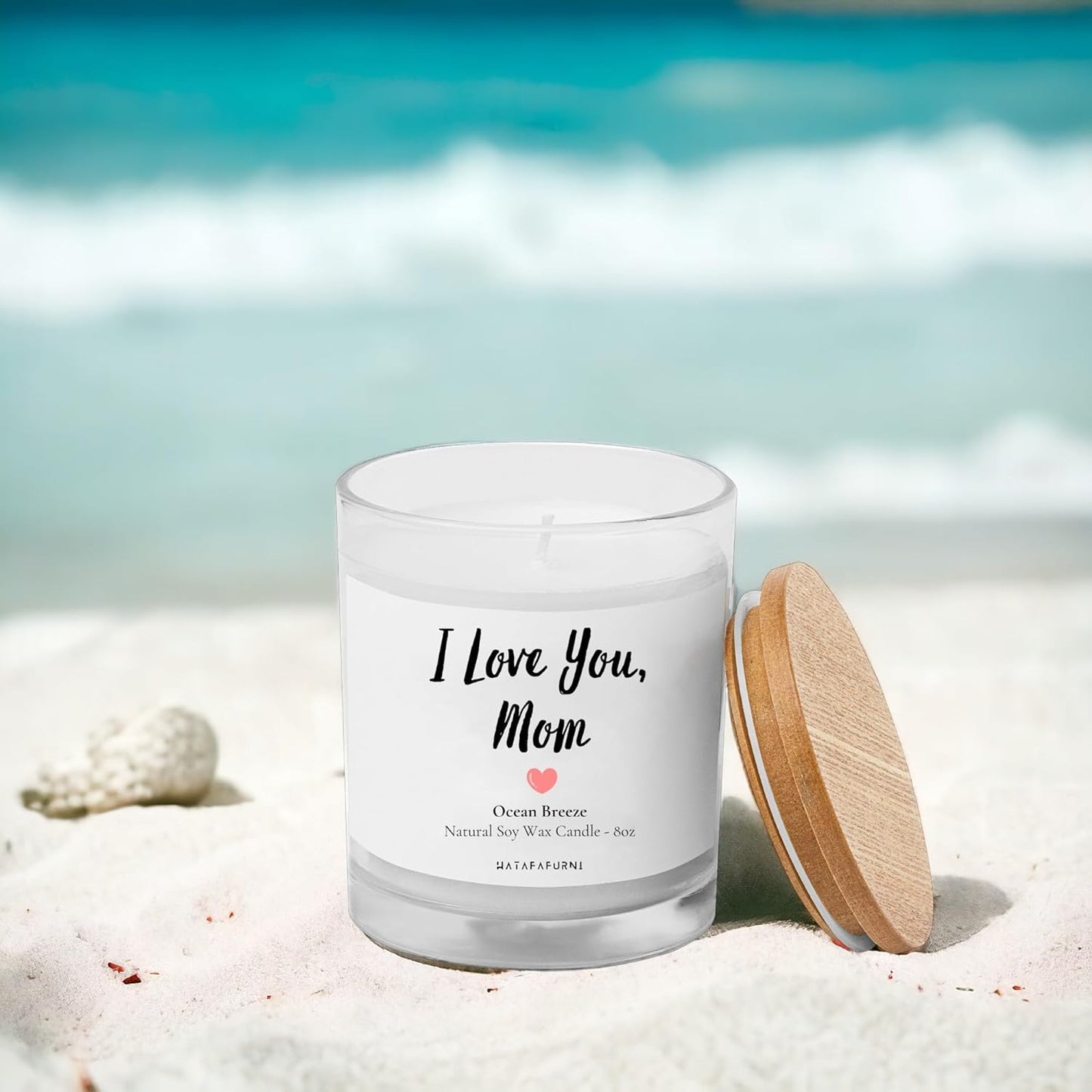 I love you mom - Scented Candle Gift for Mom - Ocean Breeze Scent, Soy Wax Candles 8oz