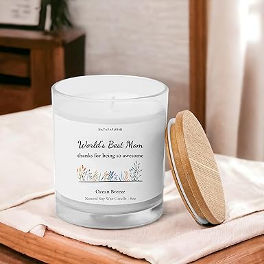 World's Best Mom - Summer Scented Candle for Mom - Ocean Breeze Scent, Soy Wax Candle, 8oz