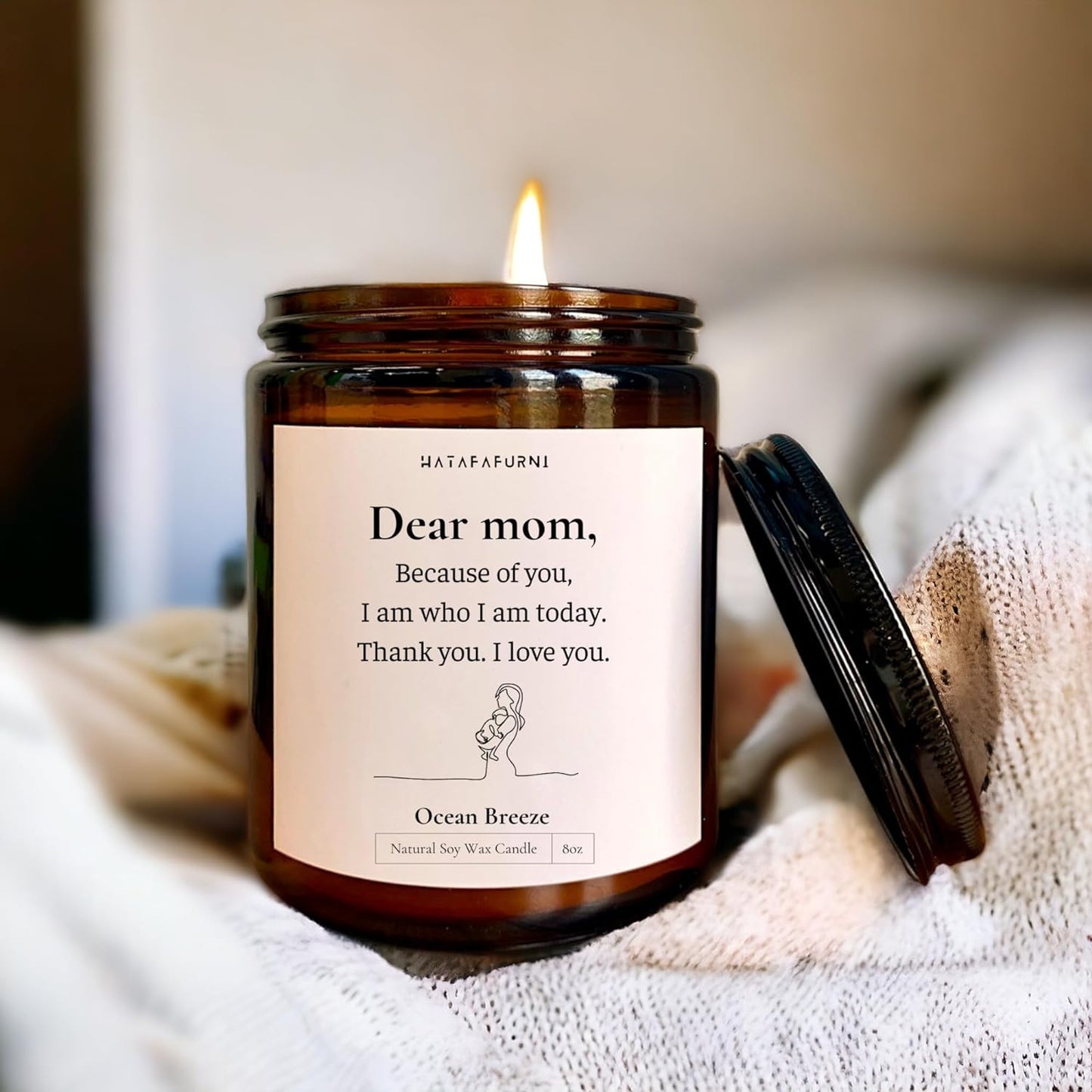 Dear Mom - Scented Candle Gift for Mother - Soy Wax, Ocean Breeze Scented Candles - 8oz