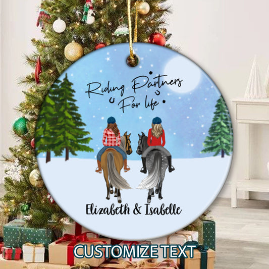 Riding Partners For Life Personalized Ornament, Sister Ornament Gift, Sisters Keepsake, Gift For Bestie, BFF, Horse Riding Lovers Gifts