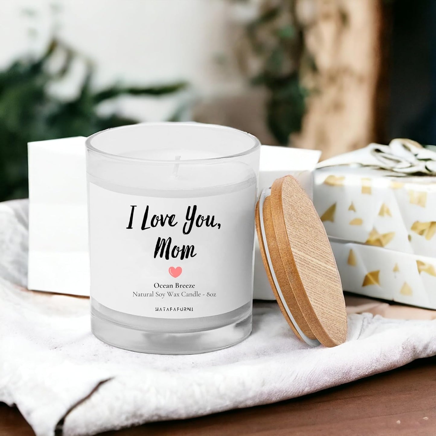 I love you mom - Scented Candle Gift for Mom - Ocean Breeze Scent, Soy Wax Candles 8oz