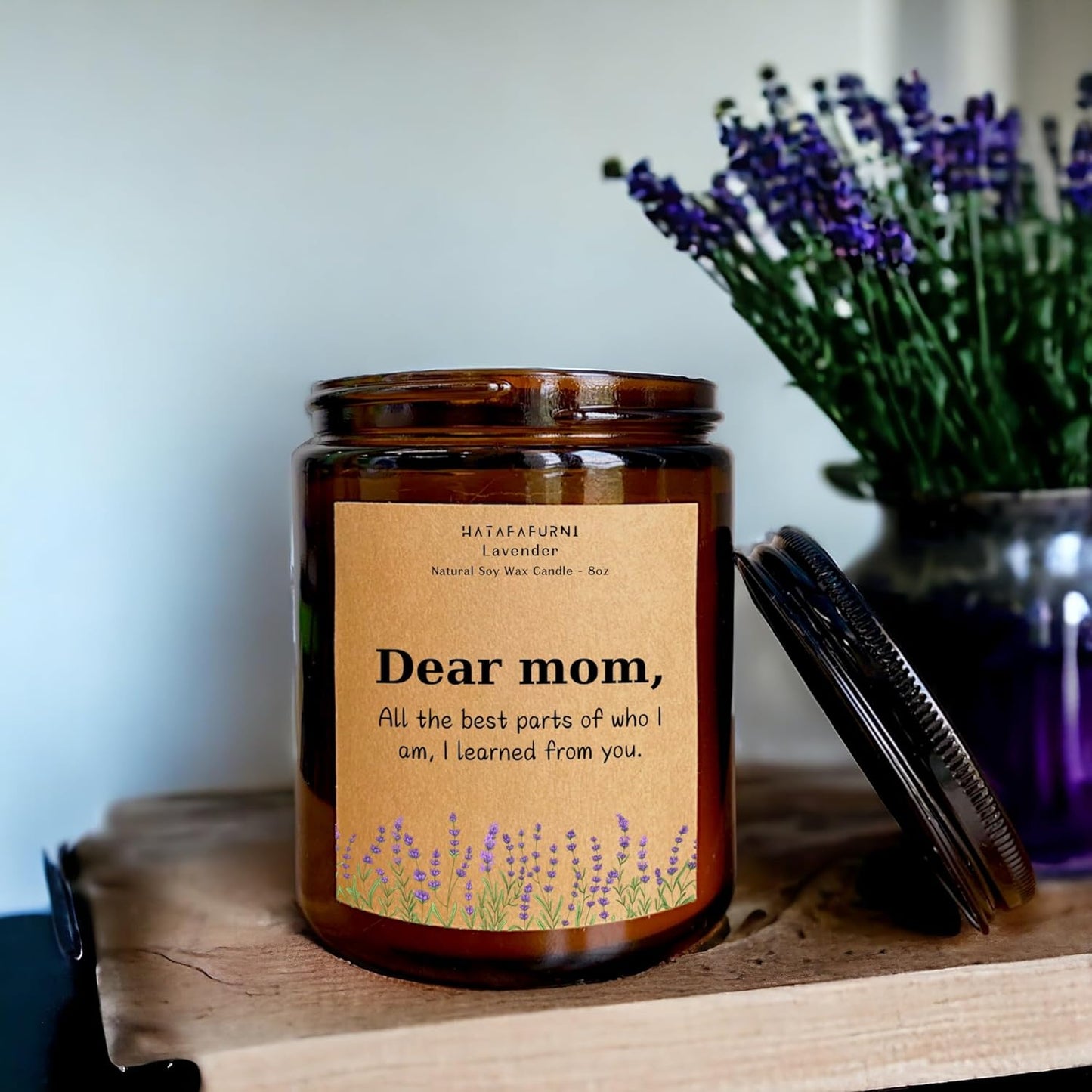 Handmade Candle Gifts for Mom from Son, Daughter - Soy Wax, Lavender Scented Candle 8oz