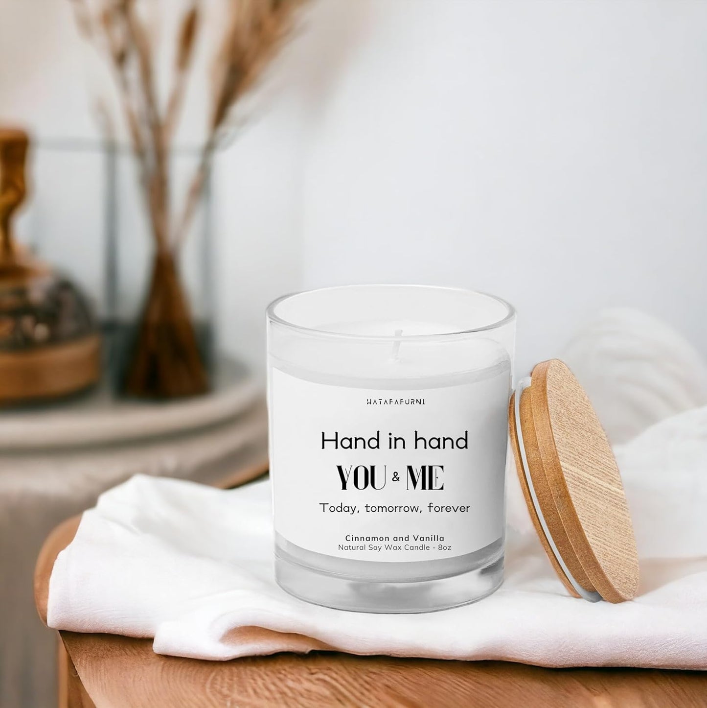 Hand in Hand, You and Me -Engagement, Wedding Candle Gifts for her - Cinnamon and Vanilla Scented Candle 8oz