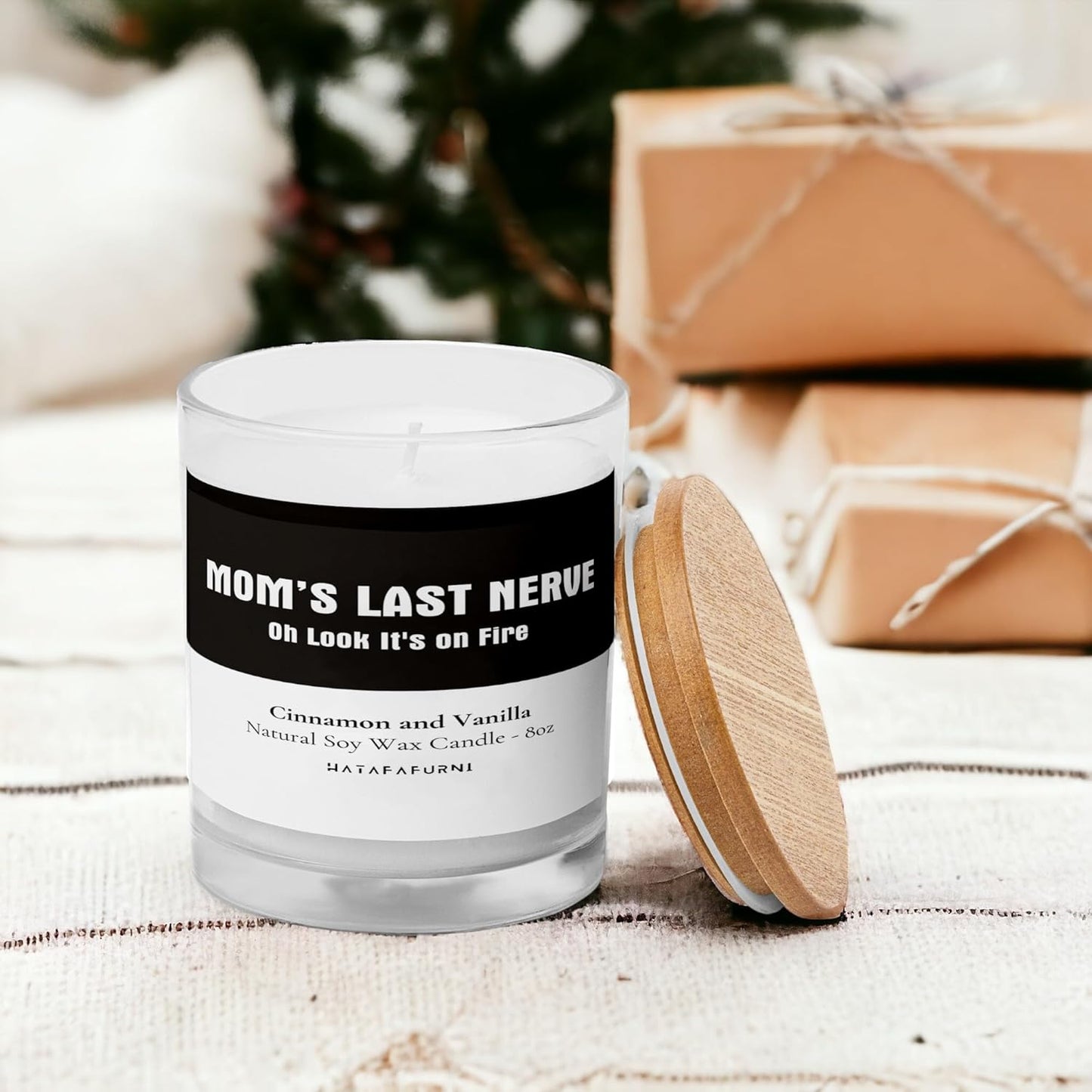 Mom's Last Nerve - Funny Candle Gifts for Mom - Soy Wax, Cinnamon and Vanilla Scented Candle 8oz - I Scented Candle