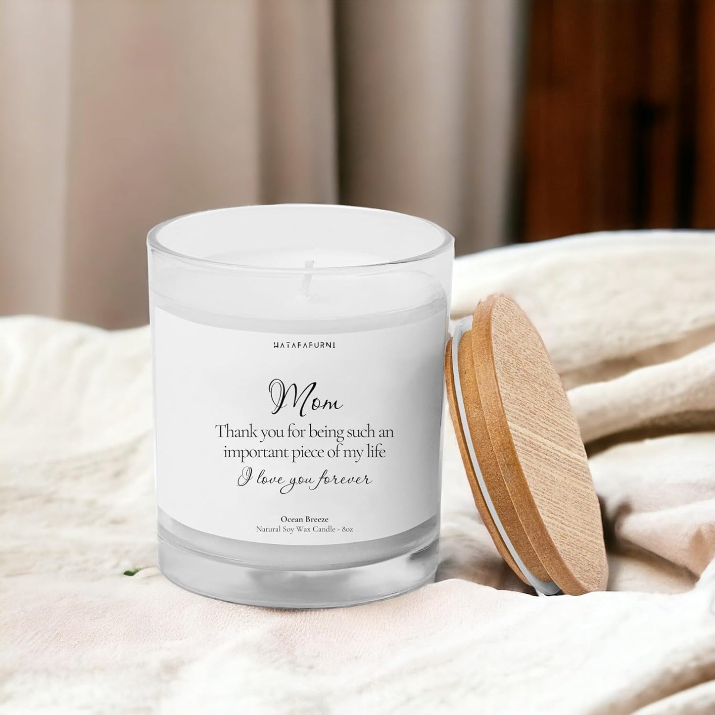 Scented Candle Gifts for Mom -  Soy Wax, Ocean Breeze Candle 8oz, Thank you for being such an important piece of my life