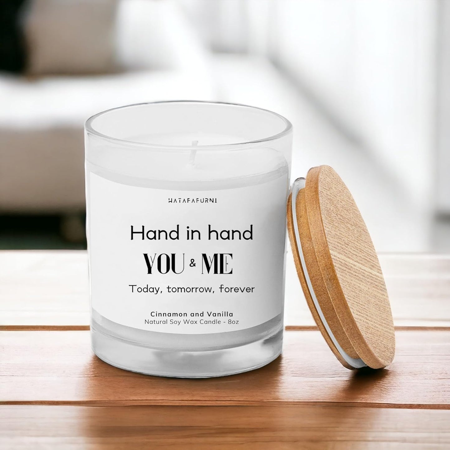 Hand in Hand, You and Me -Engagement, Wedding Candle Gifts for her - Cinnamon and Vanilla Scented Candle 8oz