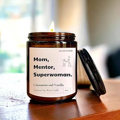 Mom, Mentor, Superwoman - Scented Candle Gifts for Mom - Cinnamon and Vanilla, Soy Wax Candles - 8oz