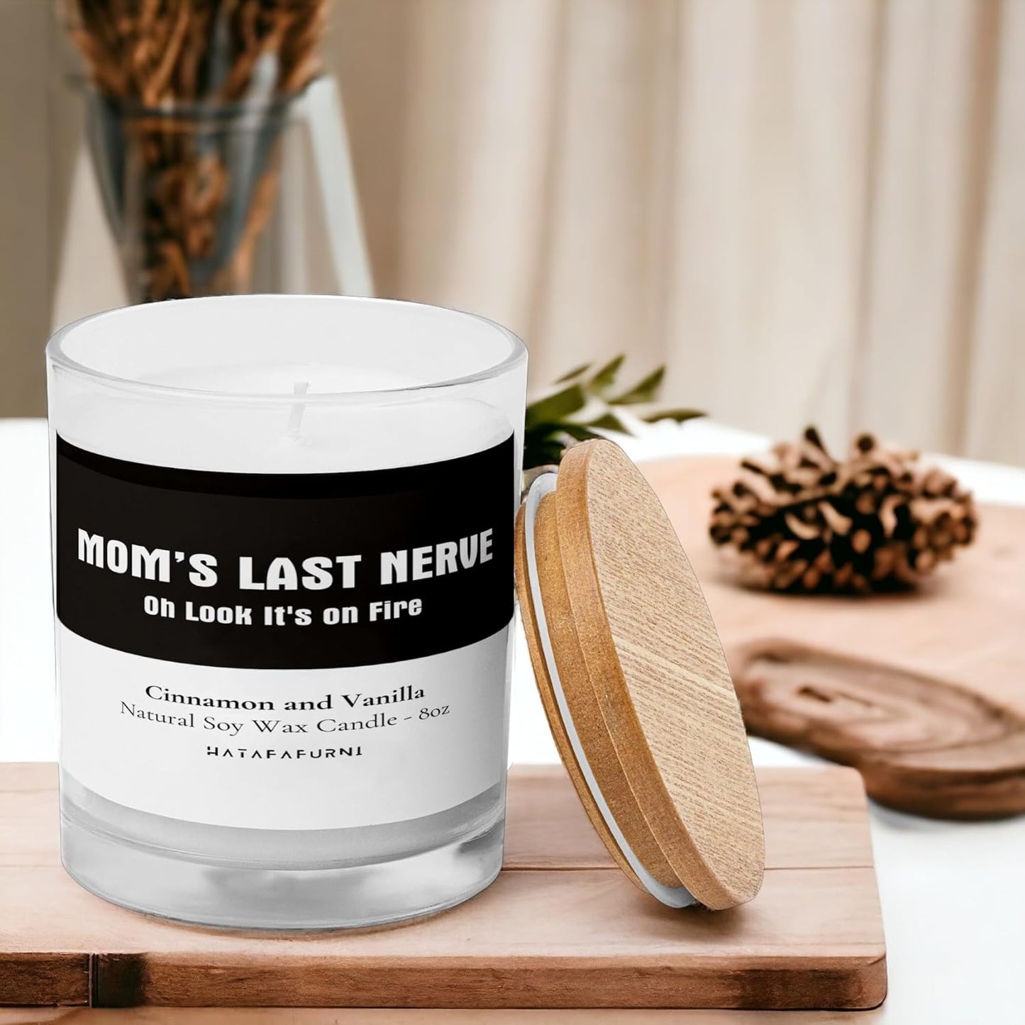 Mom's Last Nerve - Funny Candle Gifts for Mom - Soy Wax, Cinnamon and Vanilla Scented Candle 8oz - I Scented Candle