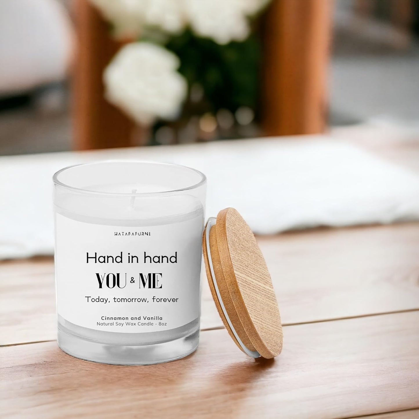 Hand in Hand, You and Me -Engagement, Wedding Candle Gifts for her - Cinnamon and Vanilla Scented Candle 8oz