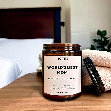 World's Best Mom - Scented Candle Gifts for Mom - Cinnamon & Vanilla Scent, Soy Wax Candle, 8oz