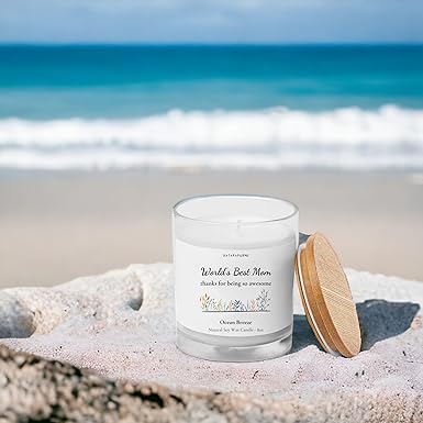 World's Best Mom - Summer Scented Candle for Mom - Ocean Breeze Scent, Soy Wax Candle, 8oz