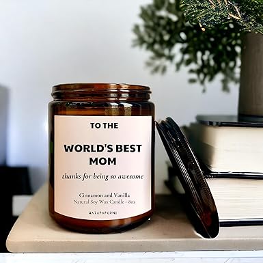 World's Best Mom - Scented Candle Gifts for Mom - Cinnamon & Vanilla Scent, Soy Wax Candle, 8oz