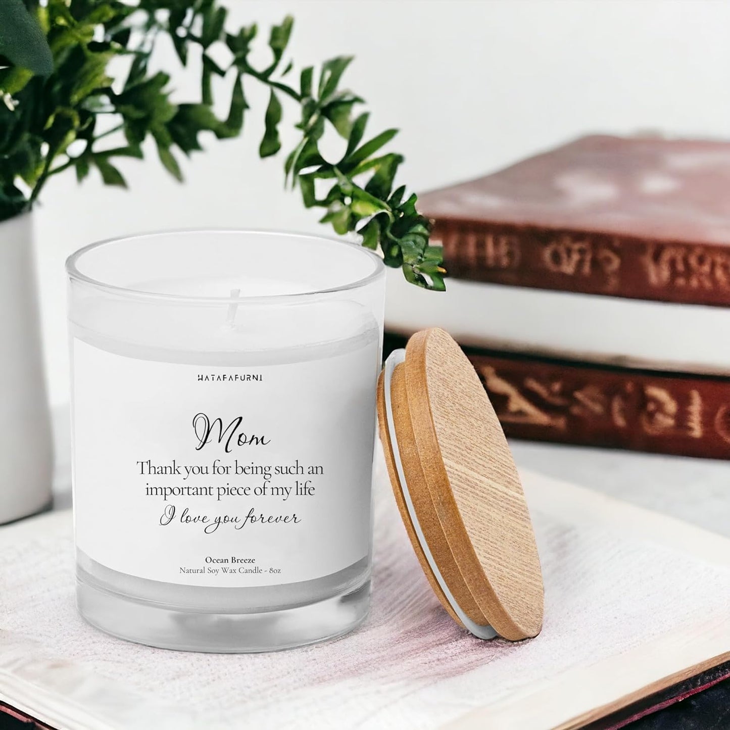 Scented Candle Gifts for Mom -  Soy Wax, Ocean Breeze Candle 8oz, Thank you for being such an important piece of my life