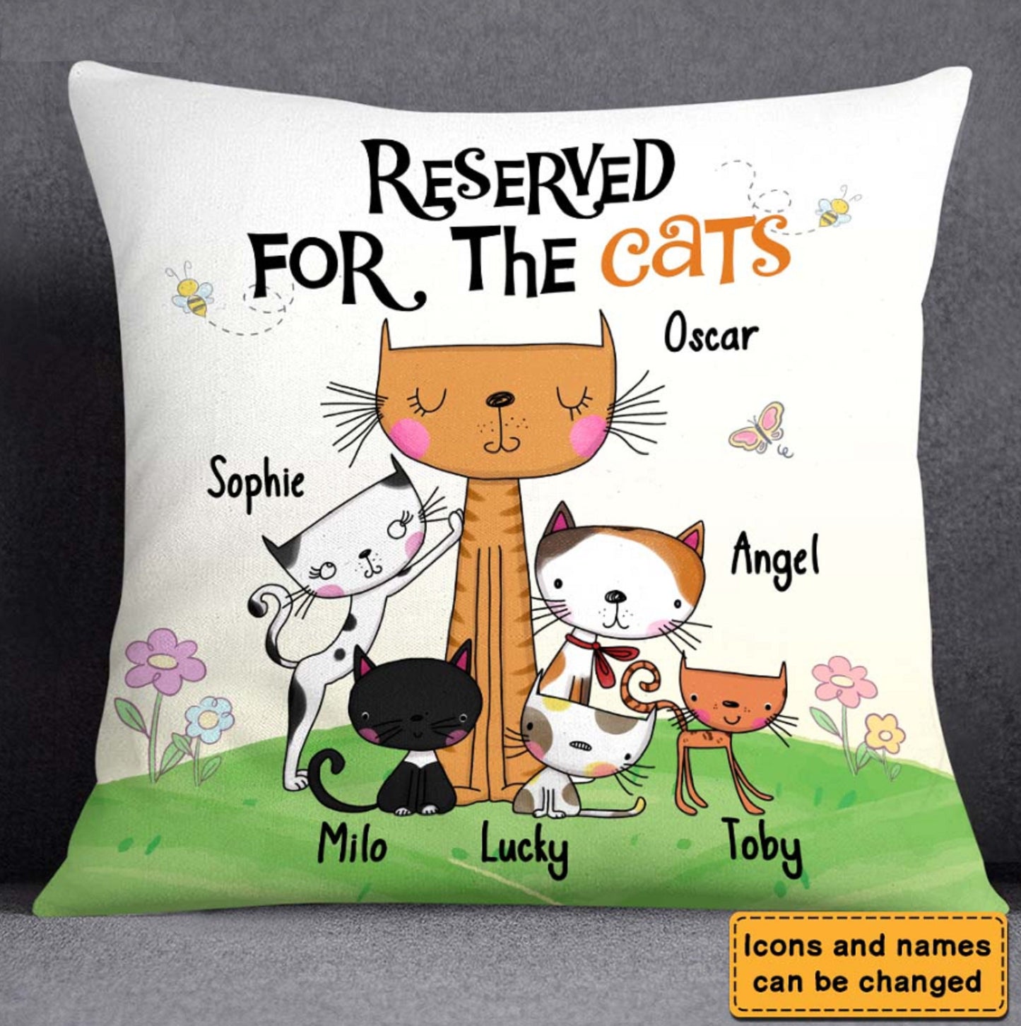 Reserved For The Cats Personalized Pillow, Custom Pillow, Housewarming Gift, Cat Dad Gift, Cat Mom Gift, Funny Pillow, Cat Lovers Gift