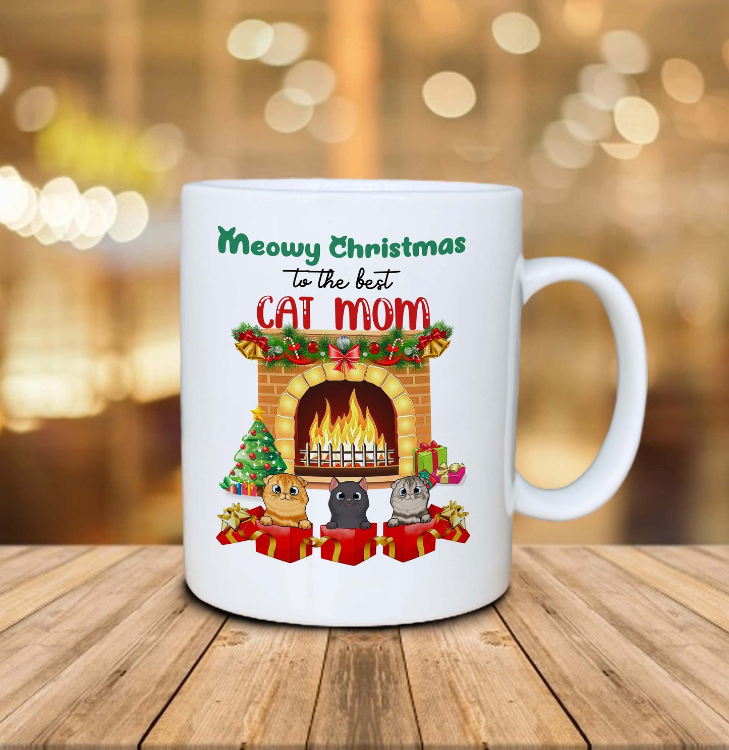 Personalized Meowy Christmas To The Best Mom Mug - Cat Mug Gift For Cat Mom - Christmas Cat Mug For Cat Lover - Secret Santa Gift Mug