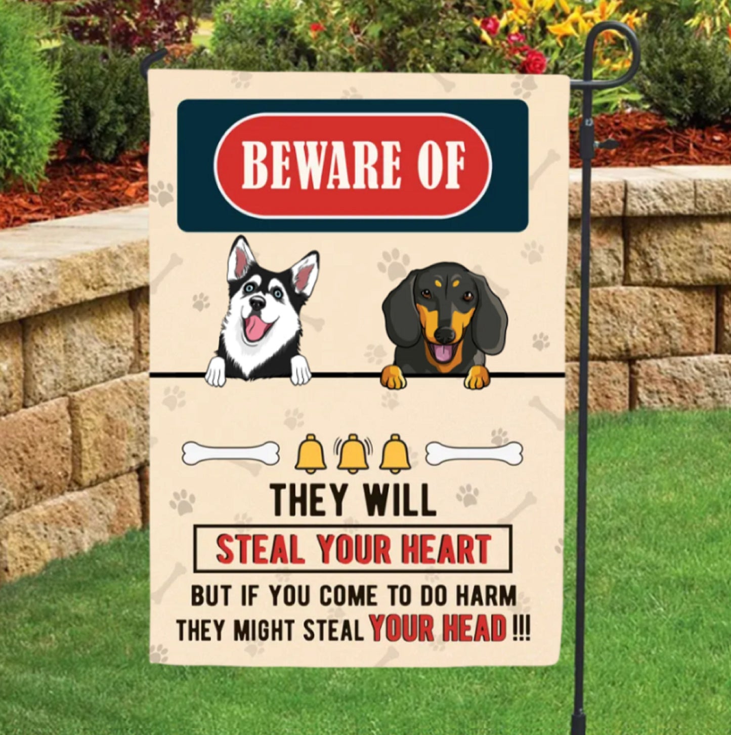 Beware Of Dog Personalized Garden Flag, Spring Garden Flag, Dog Flag, Dog Owner Gift Ideas, Outdoor Flag, Dog Mom, Dog Dad Gift, Fall Flag