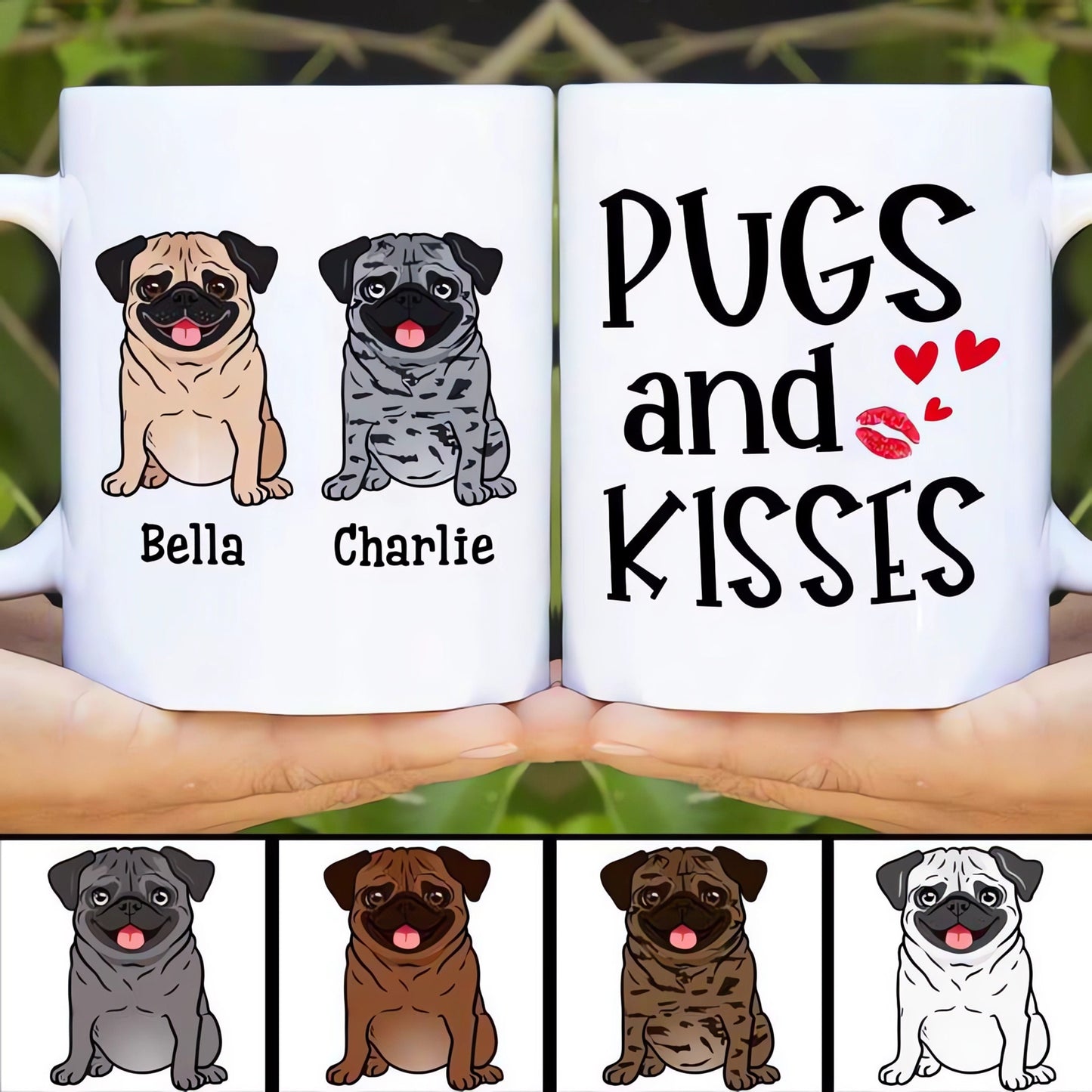 Pugs and Kisses Pug Dog Personalized Mug, Custom Dog Coffee Mug, Funny Dog Mug, Dog Dad, Dog Mom Mug, Gift For Dog Lovers, Vintage Dog Mug