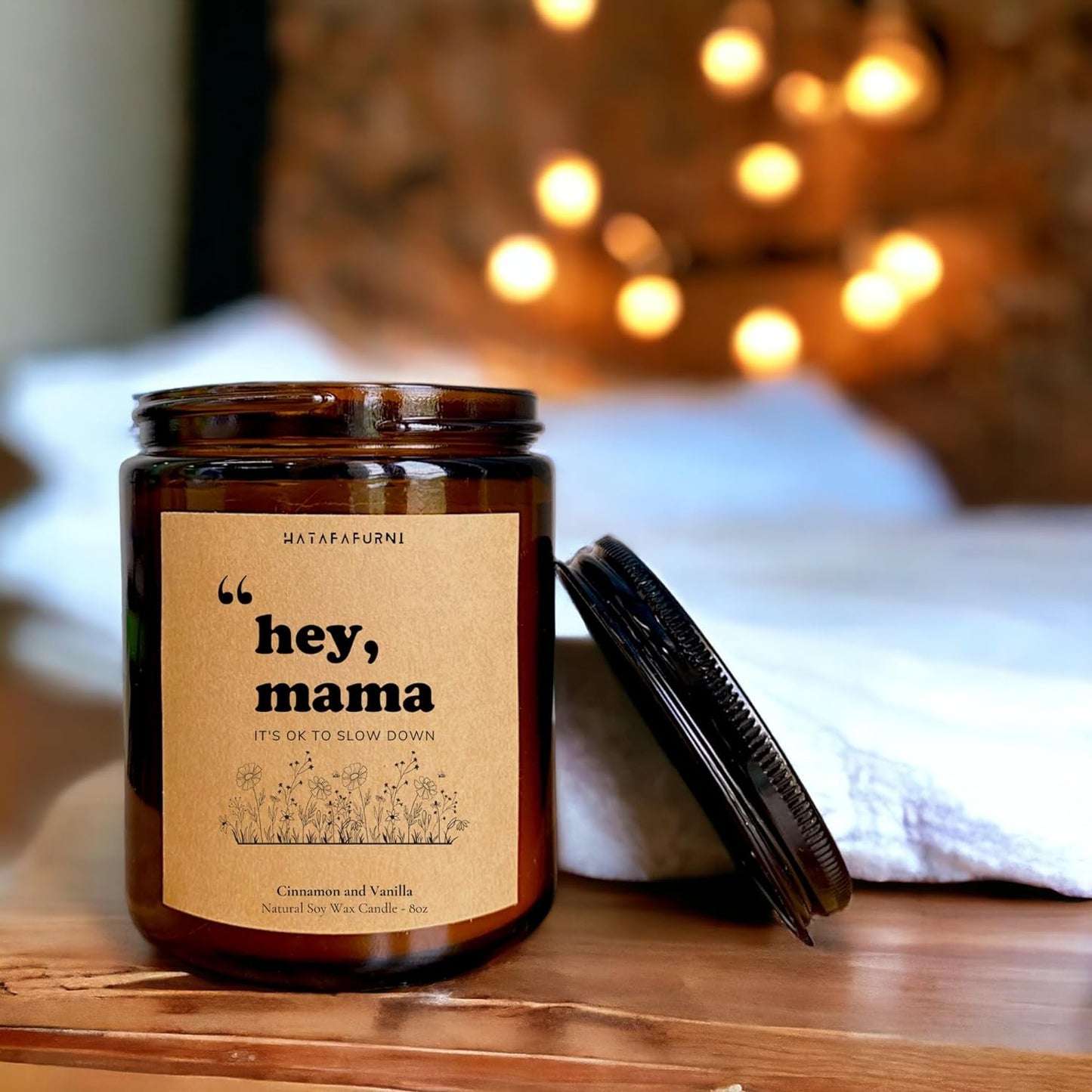 Candle Gifts for Mom, Hey, Mama. It's ok to slow down - Cinnamon and Vanilla Scented Candle 8oz