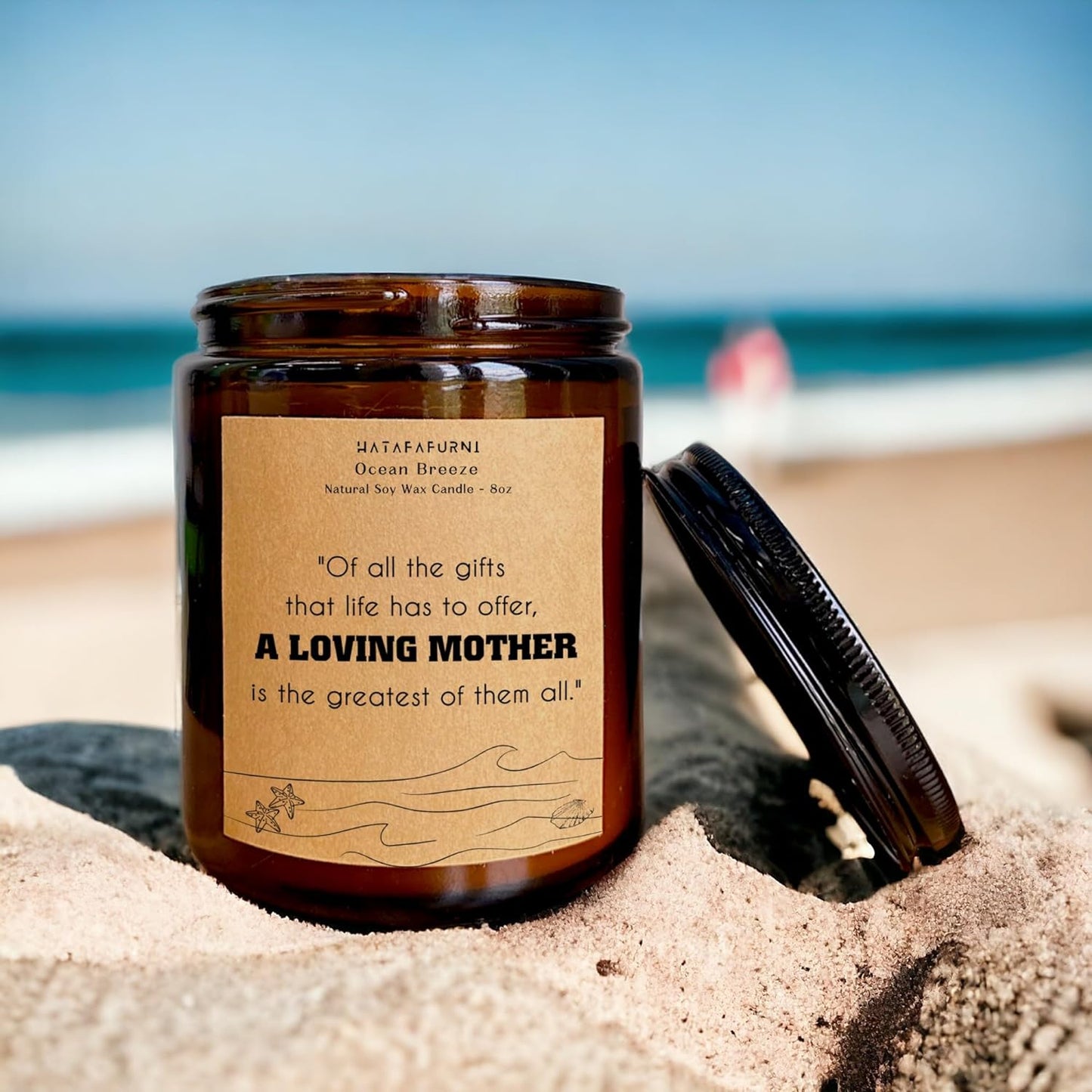 Loving Mother - Summer Candle for Mom from Daughter, Son - Soy Wax, Ocean Breeze Scented Candle 8oz