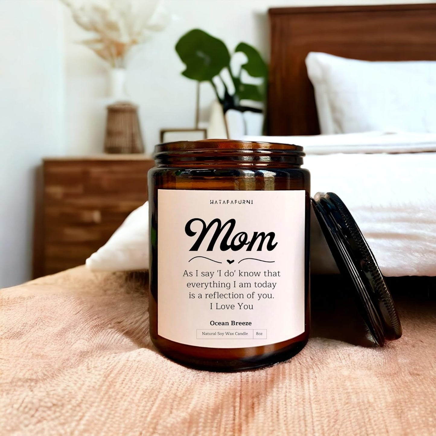 Mom, I love you - Mother's Day Candle Gifts For Mom - Ocean Breeze Scented Candle 8oz