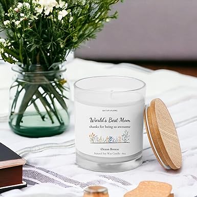 World's Best Mom - Summer Scented Candle for Mom - Ocean Breeze Scent, Soy Wax Candle, 8oz