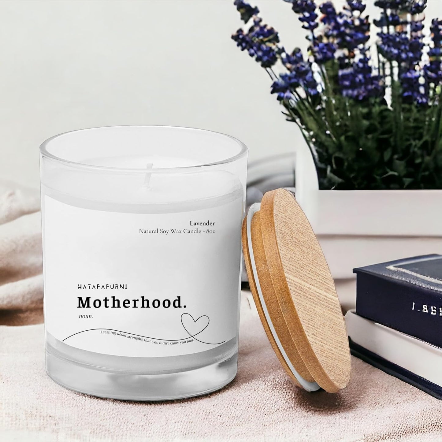 Motherhood - Thank You Candle Gifts For Mom - Lavender Scent, Soy Wax Candles 8oz