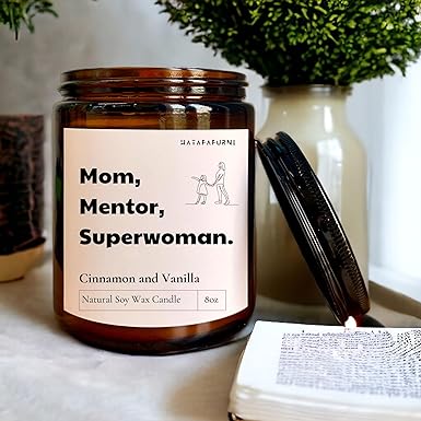 Mom, Mentor, Superwoman - Scented Candle Gifts for Mom - Cinnamon and Vanilla, Soy Wax Candles - 8oz