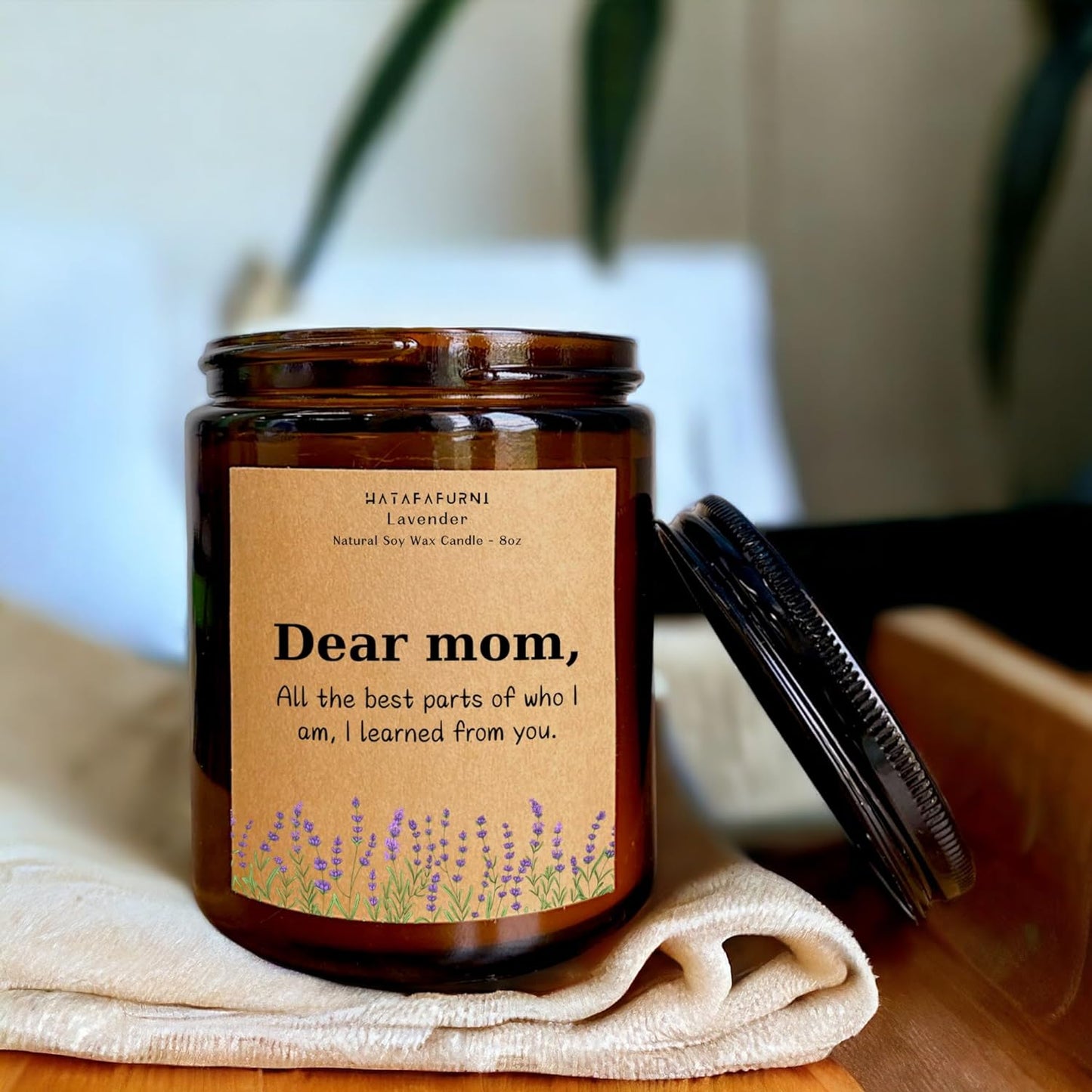 Handmade Candle Gifts for Mom from Son, Daughter - Soy Wax, Lavender Scented Candle 8oz