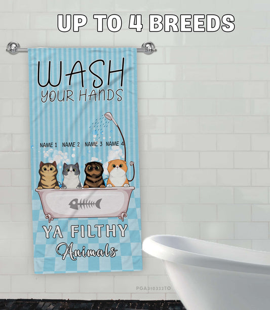 Wash Your Hand Ya Filthy Animals Towel-Personalized Funny Cat Bath Towel-Bath Decorative Gift-Cat Mom Bath Towel-Cat Lover Gift-Friend Gift