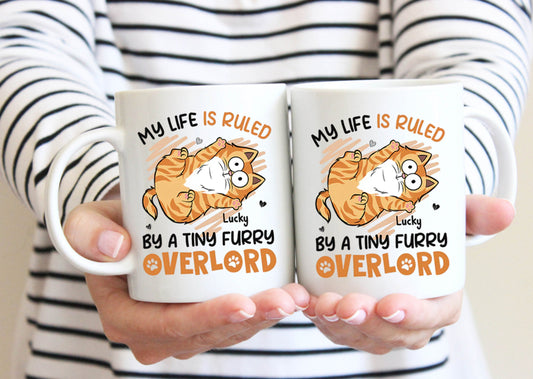 My Life Is Ruled By Tiny Furry Overlords Mug, Custom Cat Coffee Mug, Cat Morning Mug, Gift For Cat Lovers, Vintage Cat Mug, Cat Mom Mug