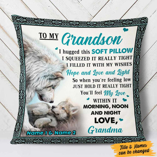 To My Grandson Custom Pillow, Personalized Pillow, Family Name Pillow, Long Distance Gift, Grandmas Pillow with Grandkids, Grandson Gift