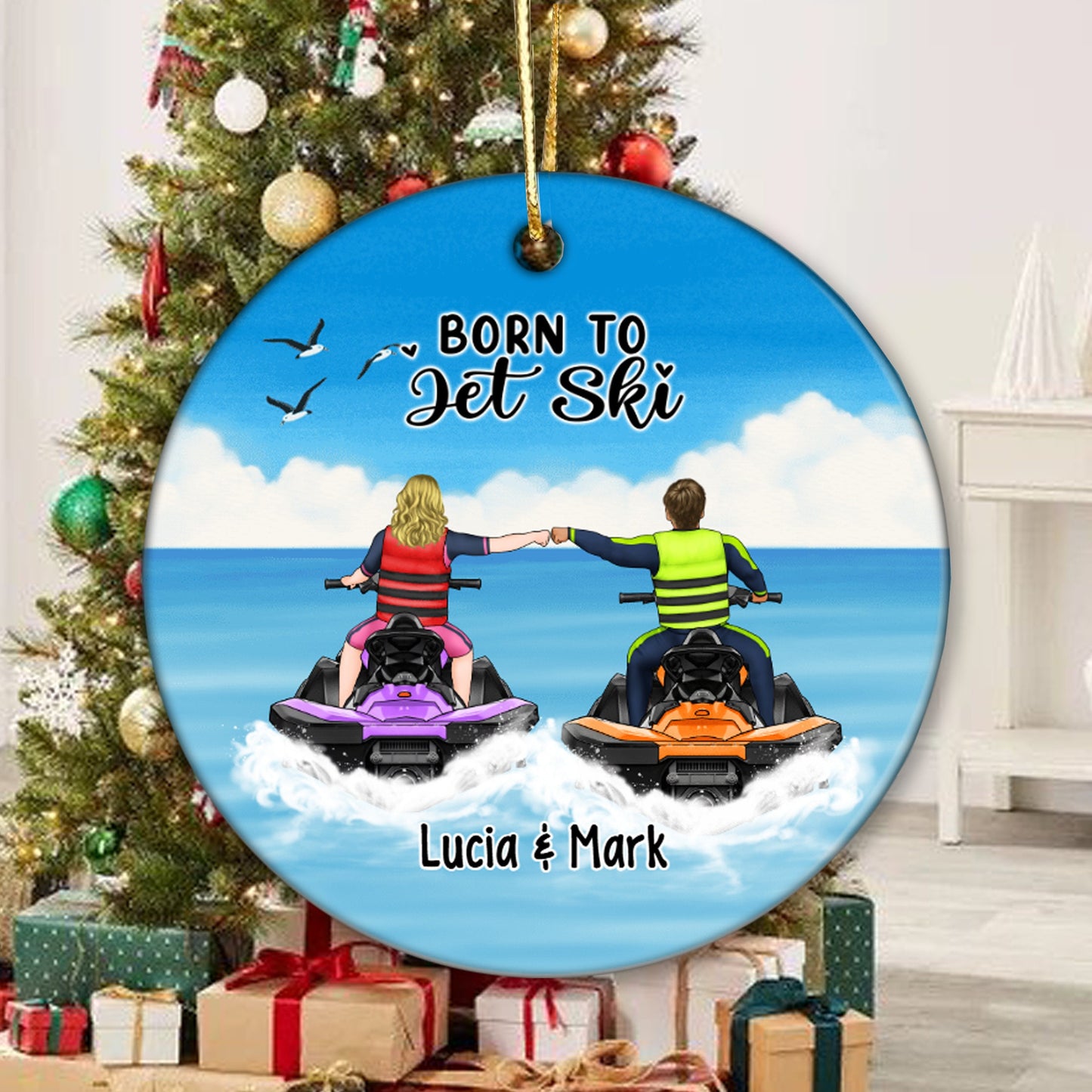 Jet Skiing Personalized Couples and Friends Ornament, Ornament for Lovers, Engagement Keepsake, Christmas Engaged, Gifts for Jet Skiers