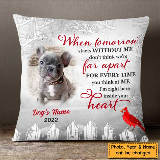 I'm Here Inside Your Heart Personalized Pet Pillow, Pet Sympathy Gifts, Dog Dad Gift, Dog Mom Gift, Pet Memorial Gift, Cardinal Gift