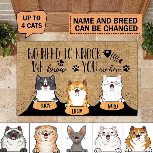 No Need To Knock We Know You're Here Cats Personalized Doormat, Funny Welcome Mat, Cat Entrance Mat, Cat Mom Birthday Gift, Cute Cat Doormat