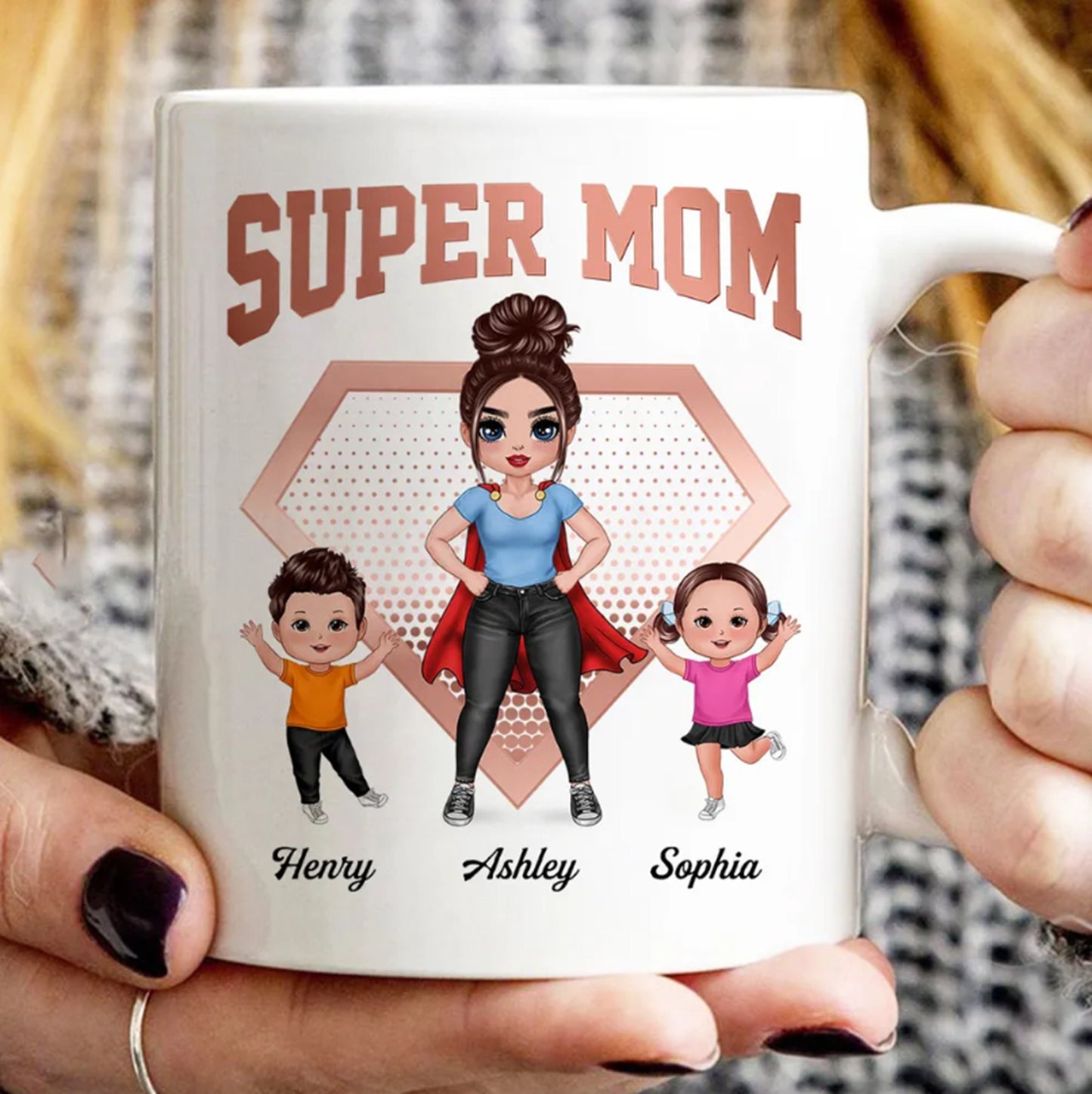 Super Mom Personalized Mug, Mother Gift, Gift From Daughter and Son, Long Distance State Mug, Mother Daughter Mug, Mother's Day Gift