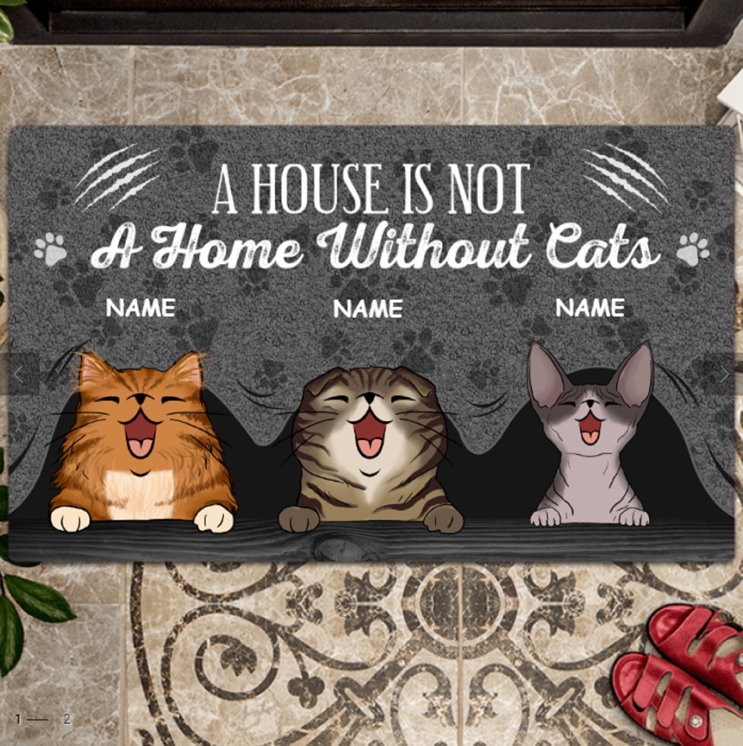 Personalized Funny Cat Welcome Doormat, Cat Entrance Mat, Welcome People Cat Doormat, Housewarming Gift, A Home Is Not A House Without Cats