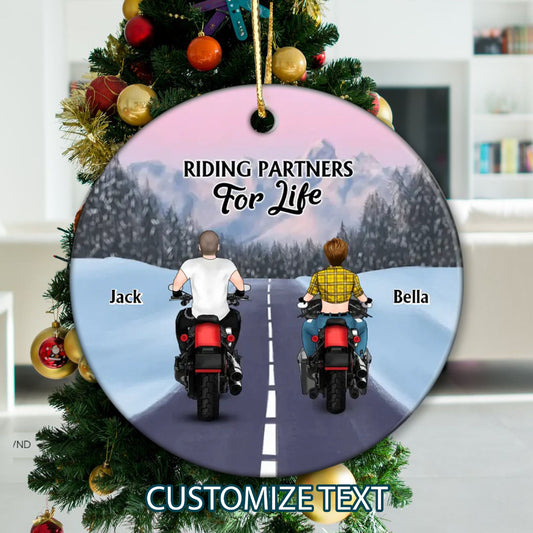 Riding Partners For Life Personalized Couples Ornament, Bikers Ornament, Camping Hiking Couple Keepsake, Motorcycle Lover, Couples Xmas Gift