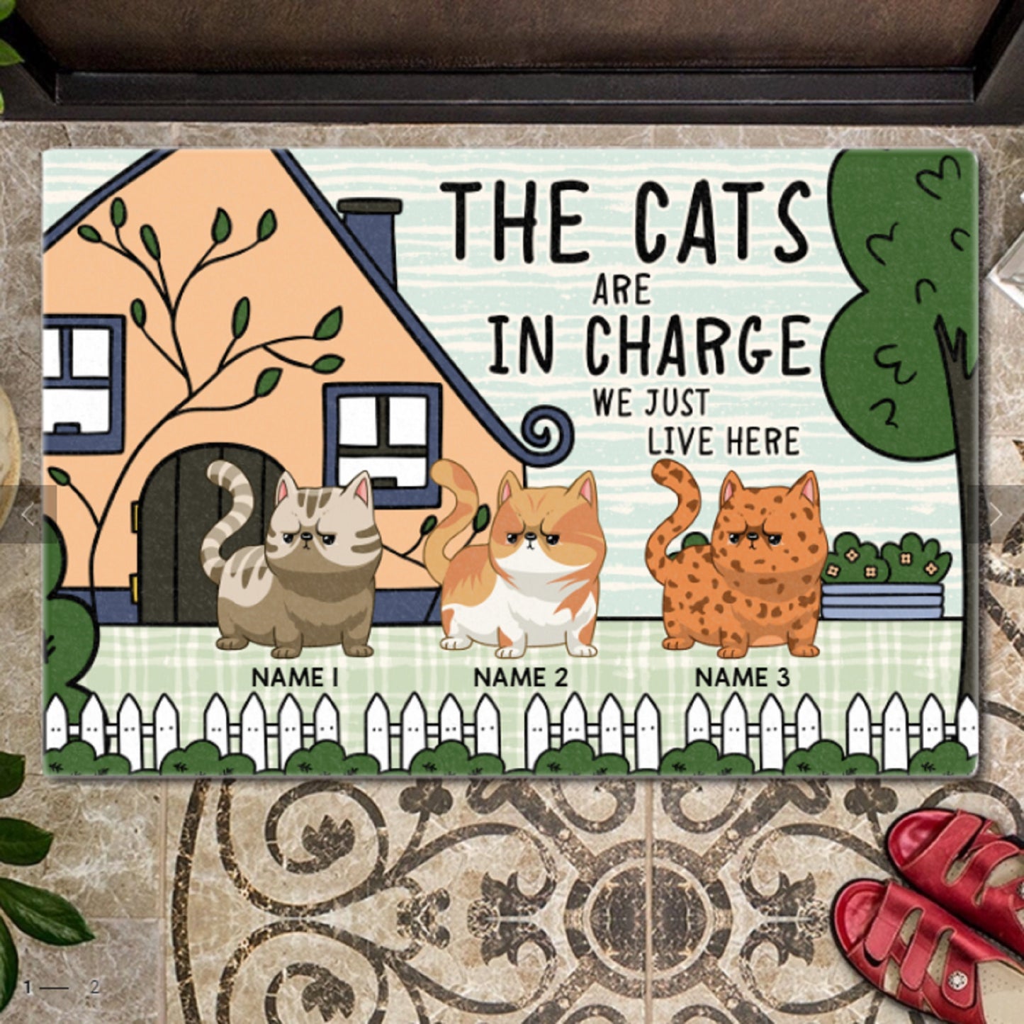 Personalized Cat Welcome Doormat, Cat Entrance Mat, Funny Welcome Cat Doormat, Housewarming Gift, The Cats Are In Charge We Just Live Here