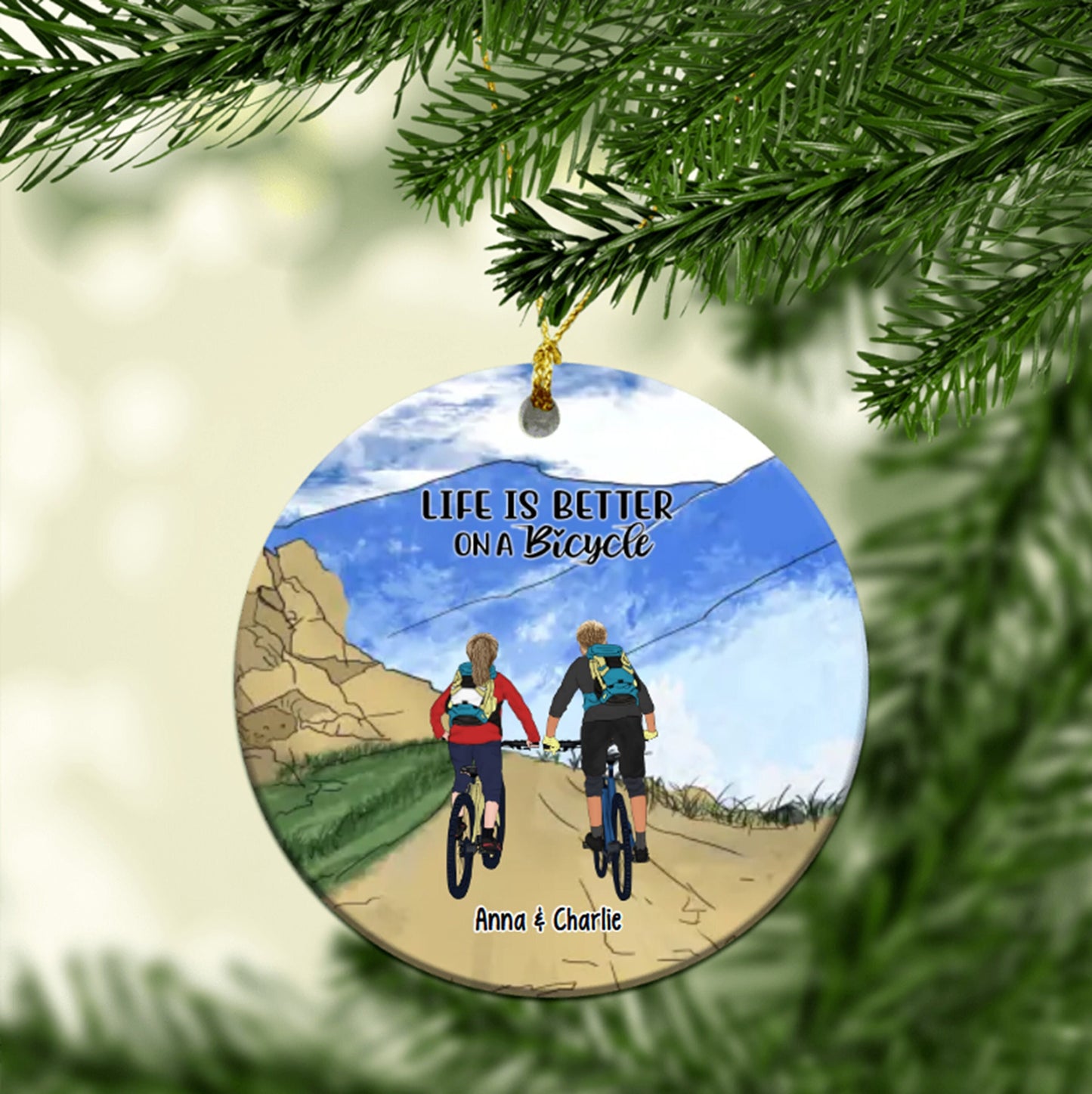 Life is Better On A Bicycle Personalized Couples Ornament, Mountain Biking Ornament, Camping Hiking Keepsake, Biker Ornament, Bike Riderr