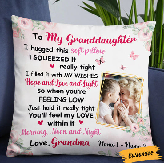To My Granddaughter Custom Names Pillow, Personalized Photo Pillow, Family Name Pillow, Long Distance Gift, Grandmas Pillow with Grandkids