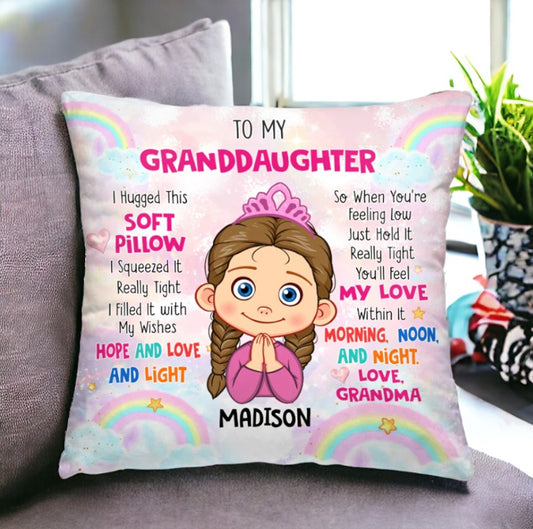 To My Granddaughter Pillow, Hug This Pillow, Personalized Pillow, Family Name Pillow, Long Distance Gift, Grandmas Pillow with Grandkids